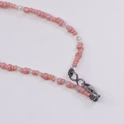16”, Vtg Handmade Sterling 925 Silver W/ green turquoise Necklace N Coral Beads