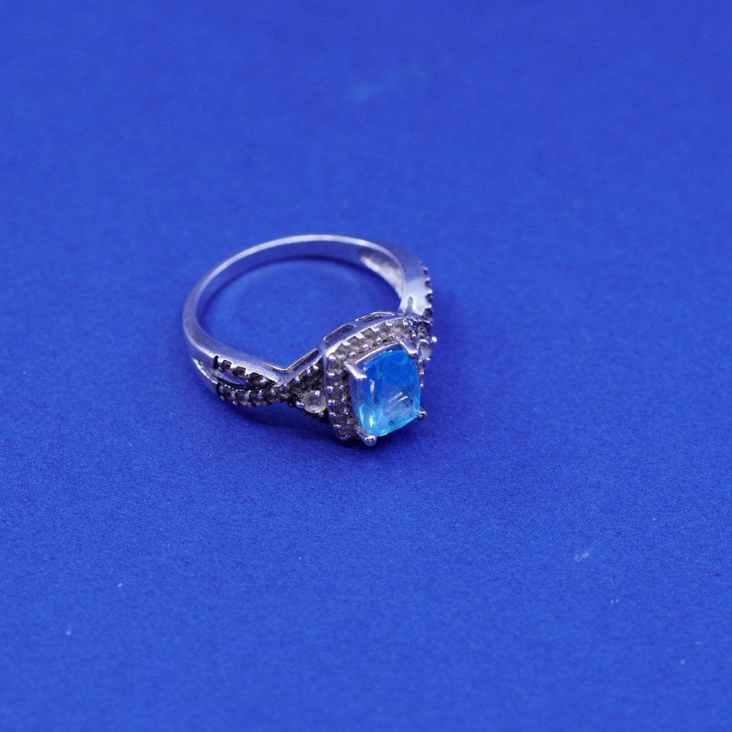 Size 7.25, vintage Sterling 925 silver handmade ring with topaz cluster diamond