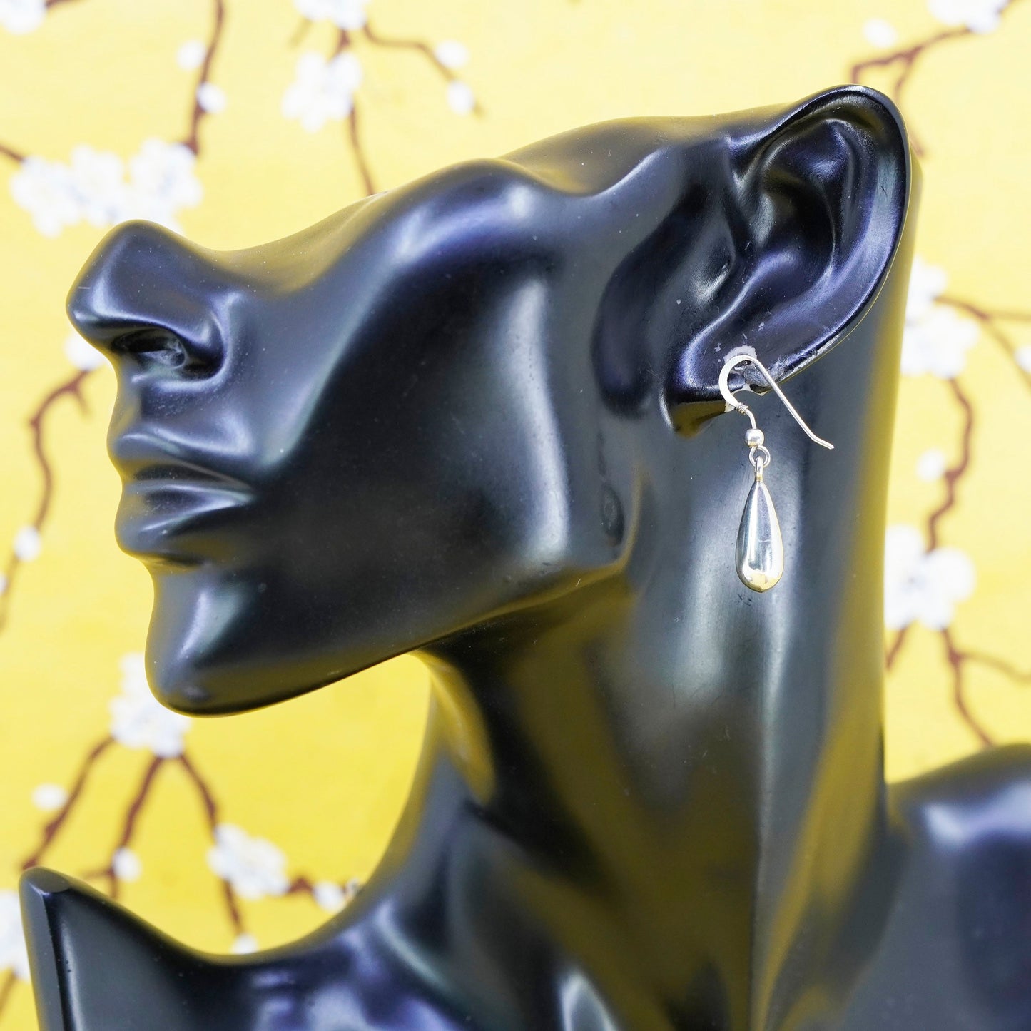 Vintage Sterling silver handmade earrings, 925 teardrop drops