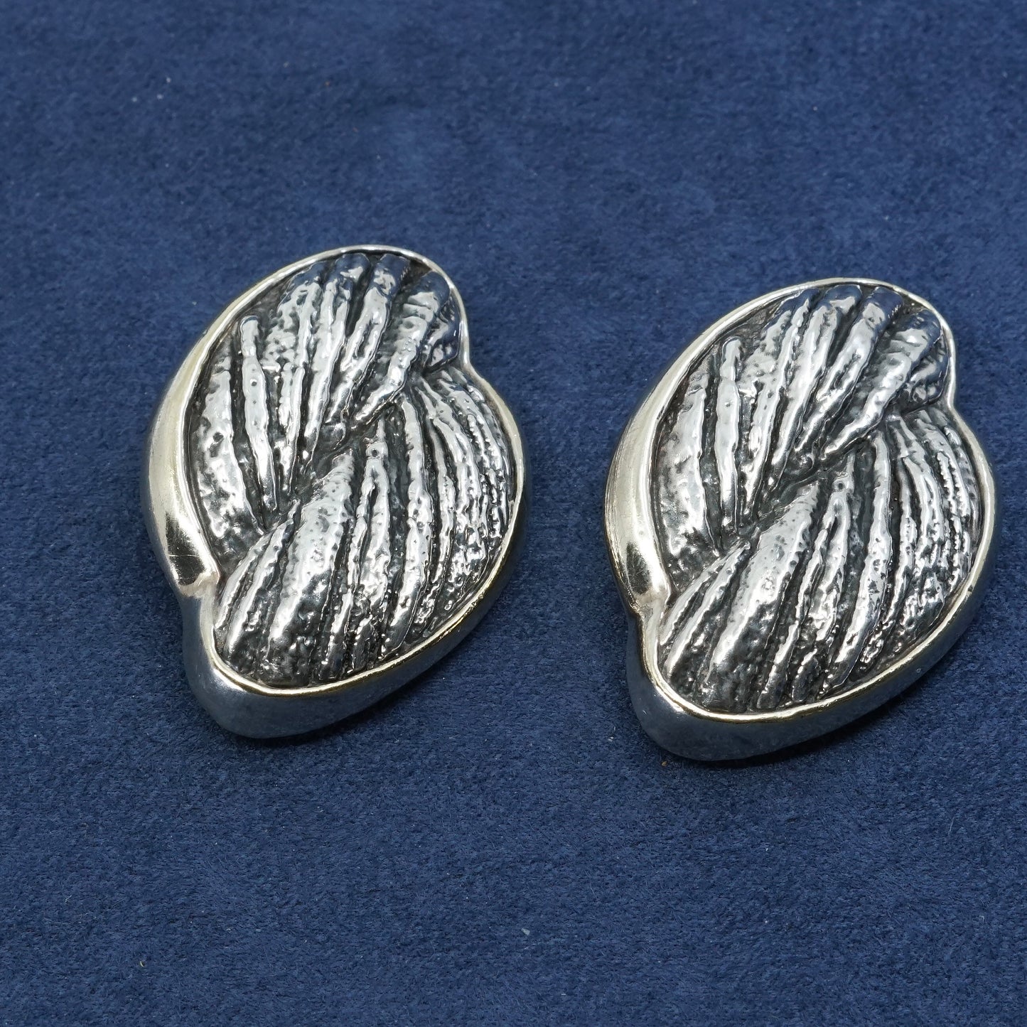 N. S. Bar-On 925 Large Clip On two tone Sterling 925 silver handmade earrings