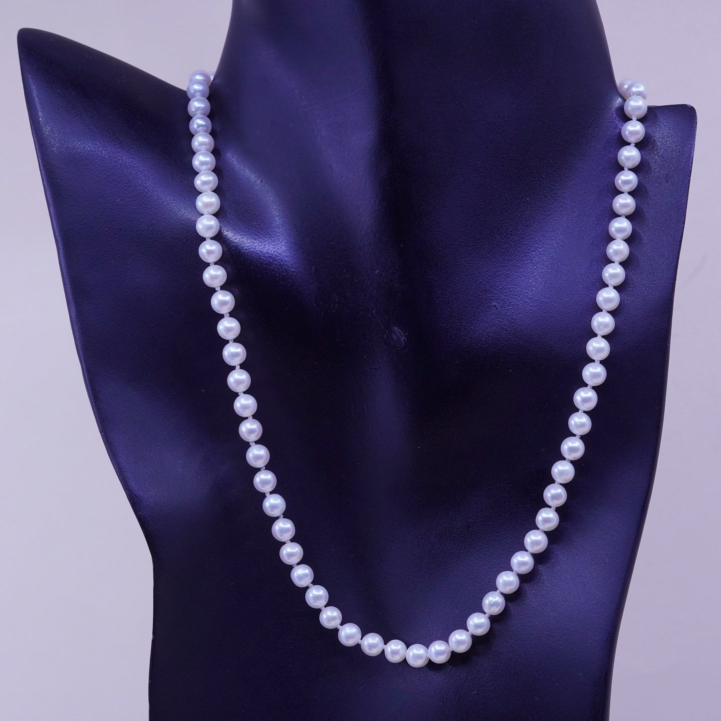 18”, Vintage freshwater pearl beads necklace chain sterling 925 silver clasp