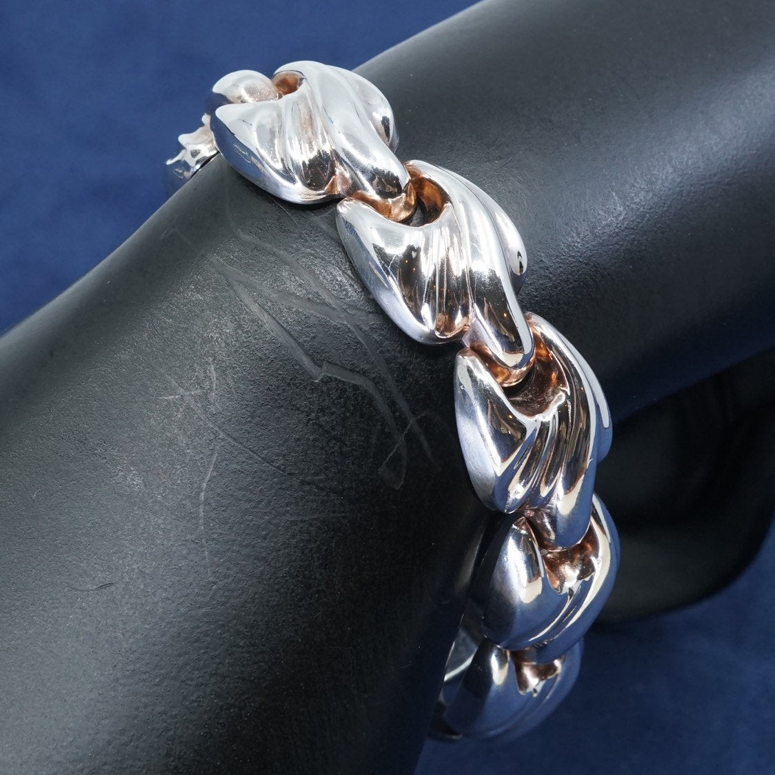 7", 16mm, vtg IBB Sterling silver handmade 925 puffy retro bracelet