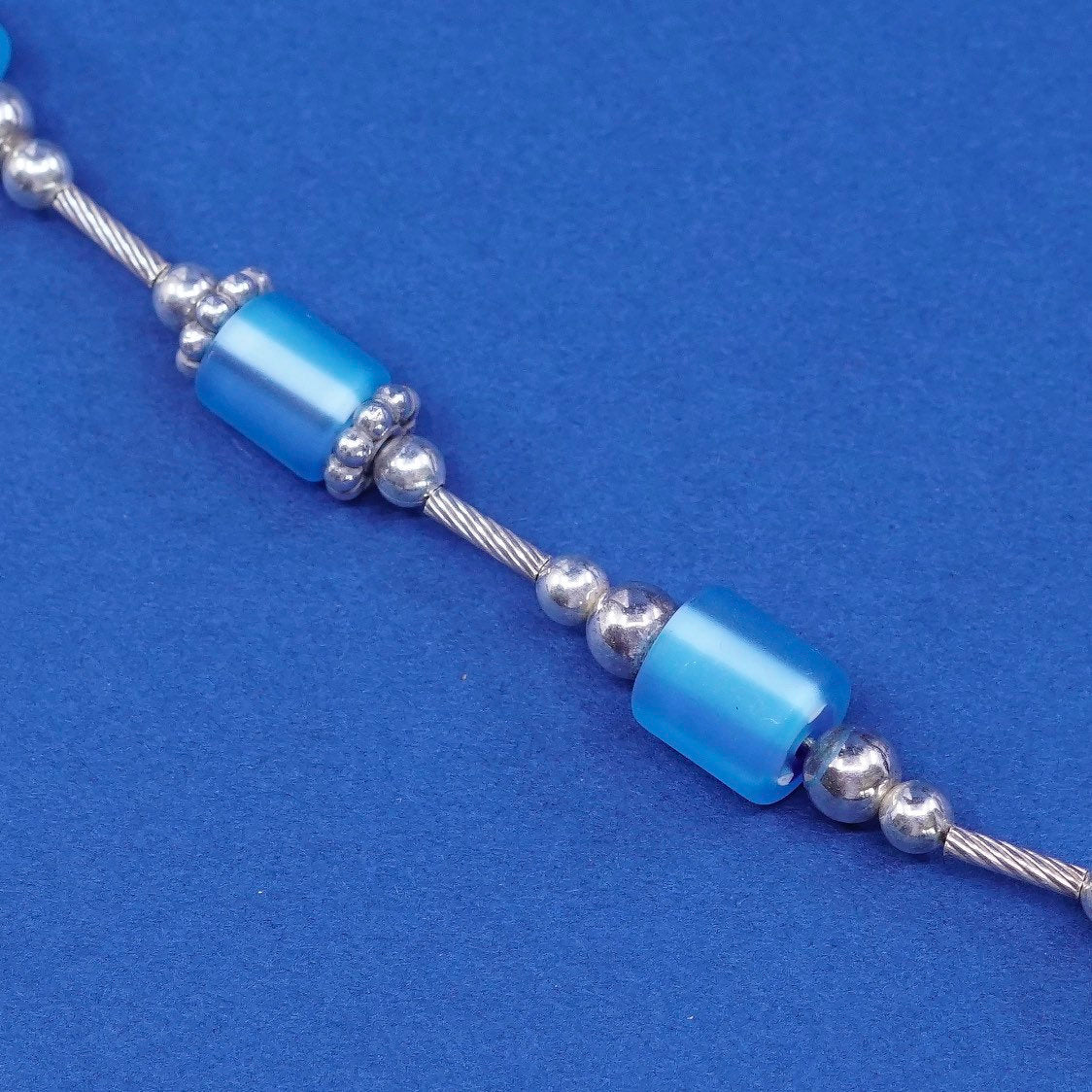 7", vtg handmade sterling silver bracelet, 925 toggle closure w/ glass beads