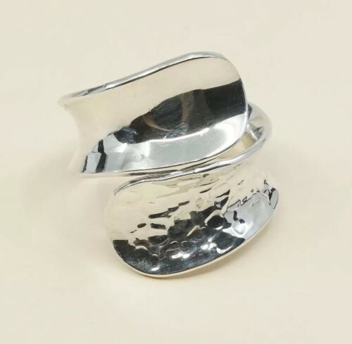 Size Adjustable, Vtg Ribbed Sterling Silver Handmade Ring W/ Hammered Texture