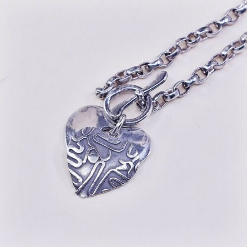 18” 4mm, Vtg 925 Sterling Silver Handmade Circle chain Heart Charm necklace