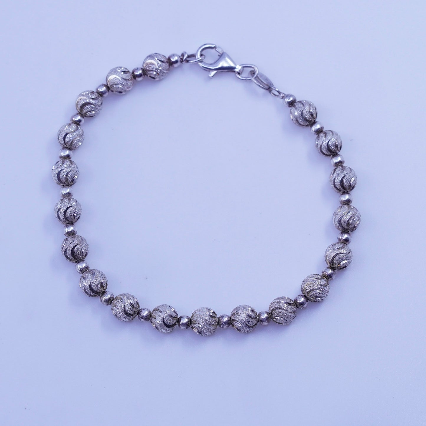 7”, Vintage Sterling 925 silver handmade tennis bracelet chain with amber