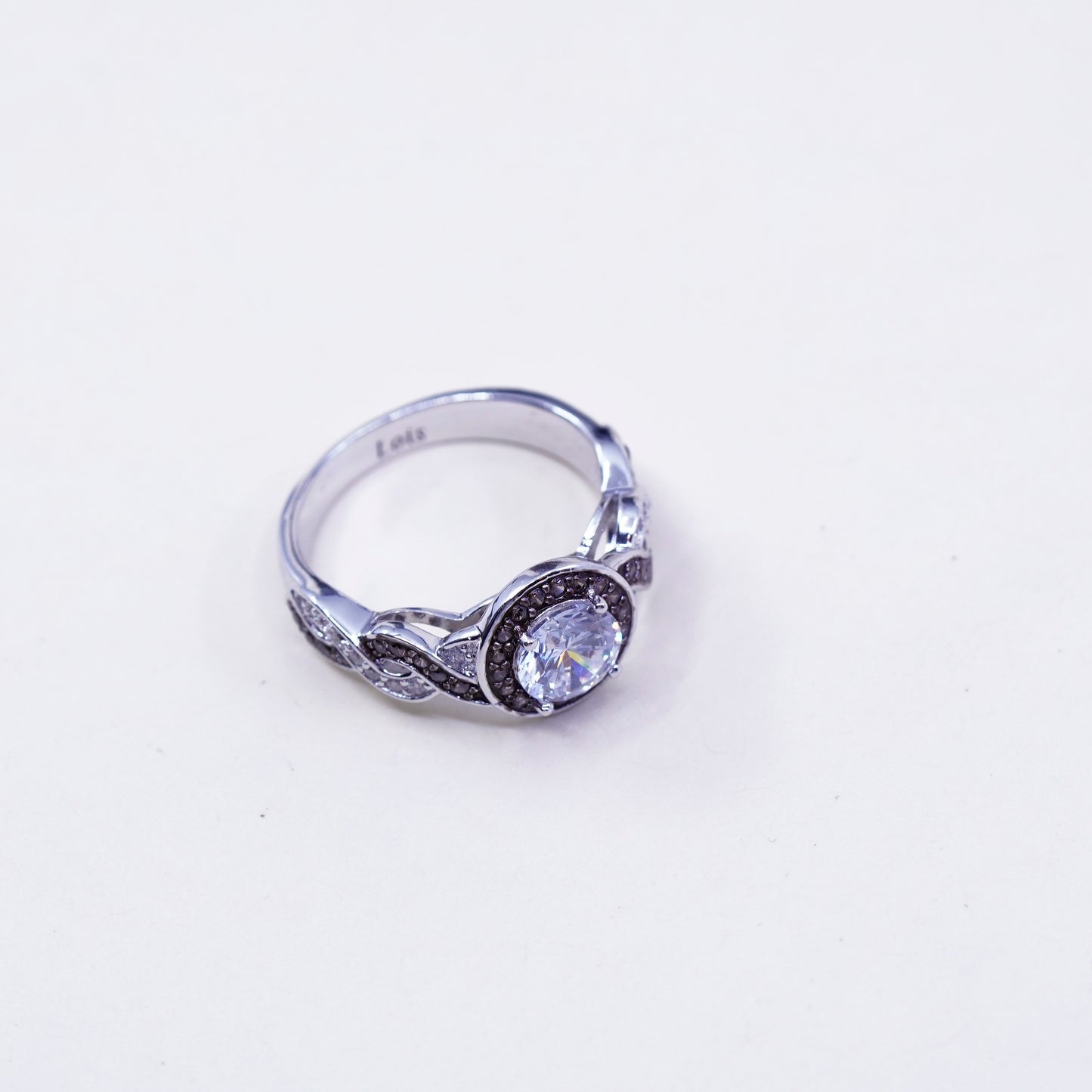 Size 7.25, two tone Sterling 925 silver entwined ring w/ Cz and cluster citrine