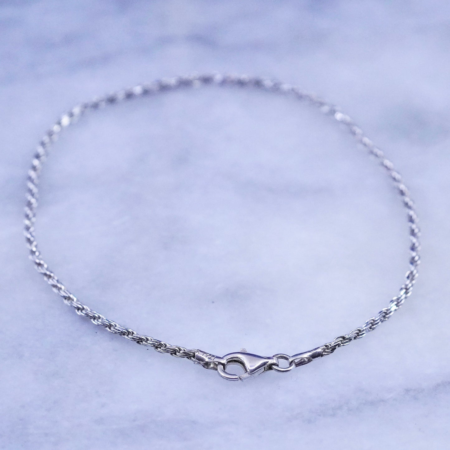 7.75”, 1.6mm, vintage sterling silver handmade bracelet, Italy 925 rope chain