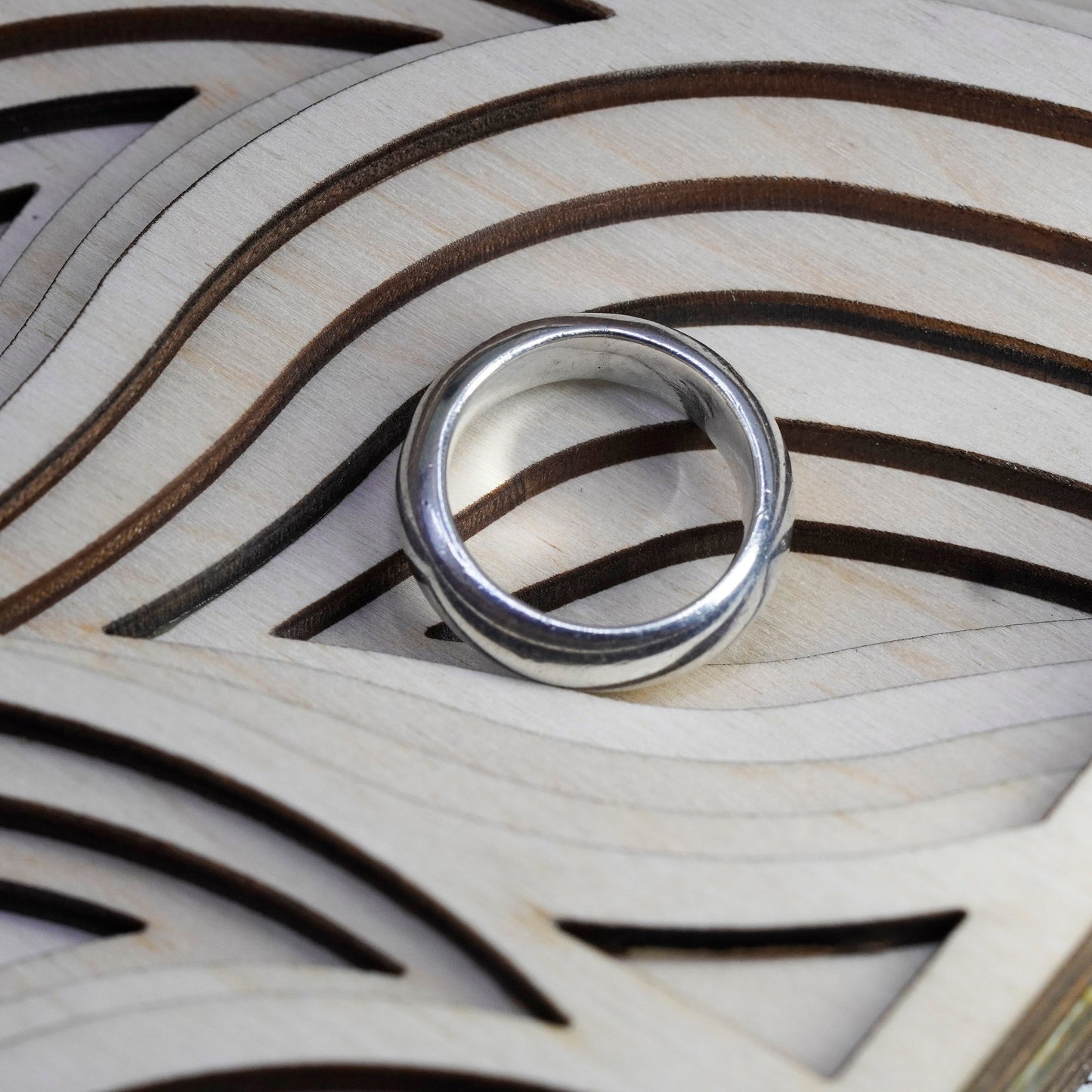 Size 8.5, Vintage sterling silver handmade ring, 925 wedding band