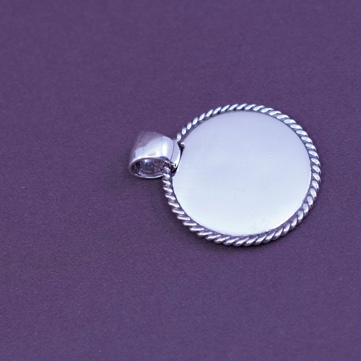 Vintage sterling silver handmade pendant, 925 circle blank pendant with cable
