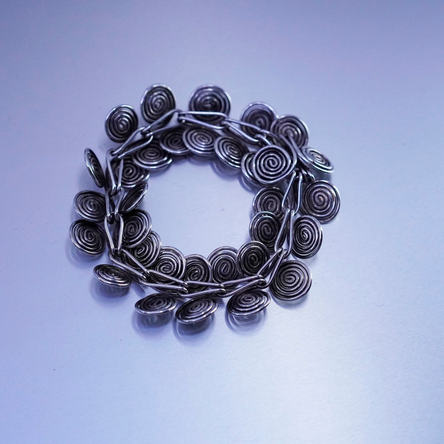 6.25”, Vintage Sterling 925 silver handmade bracelet, swirly chain