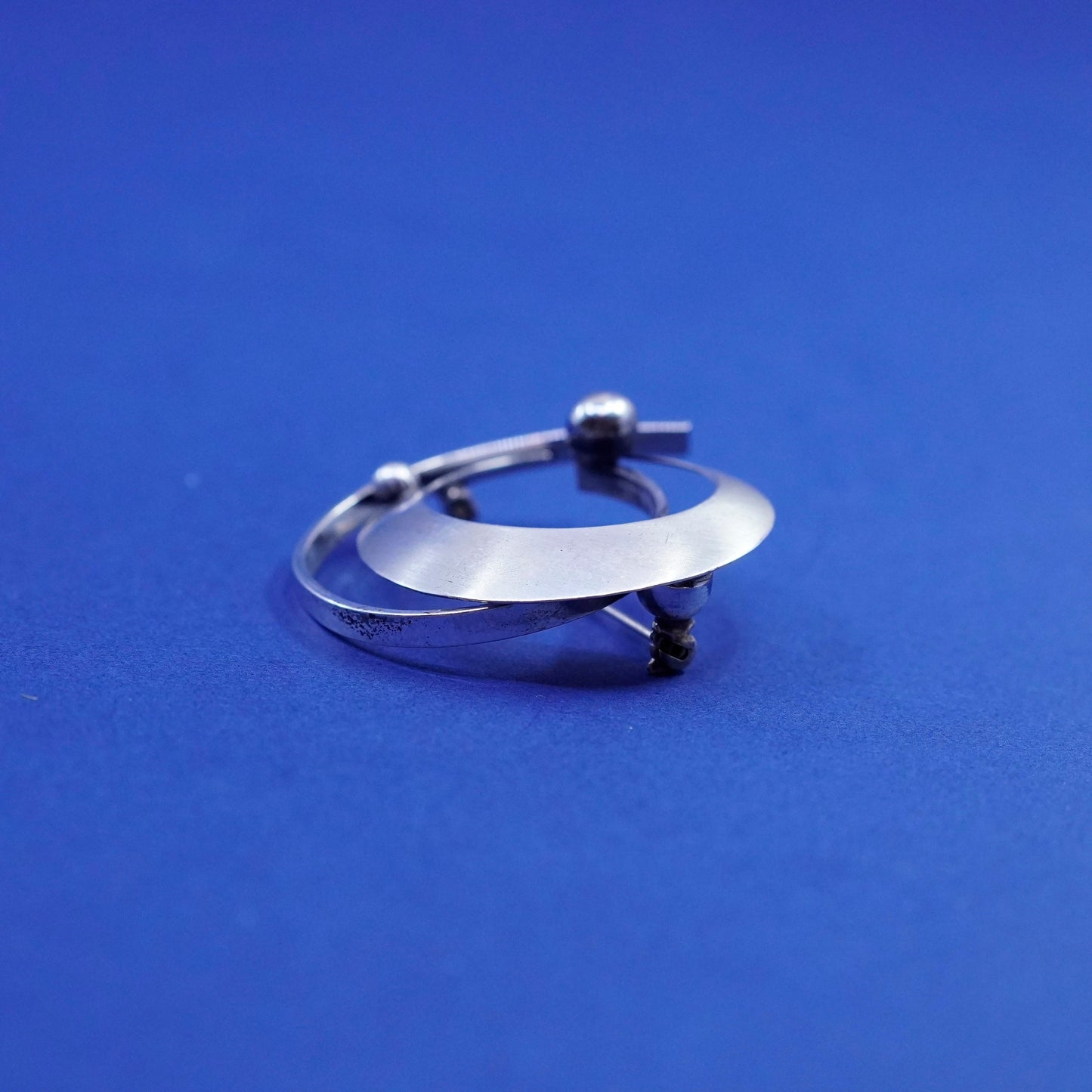 Vintage Beau Sterling silver handmade brooch, modern double 925 circle pin