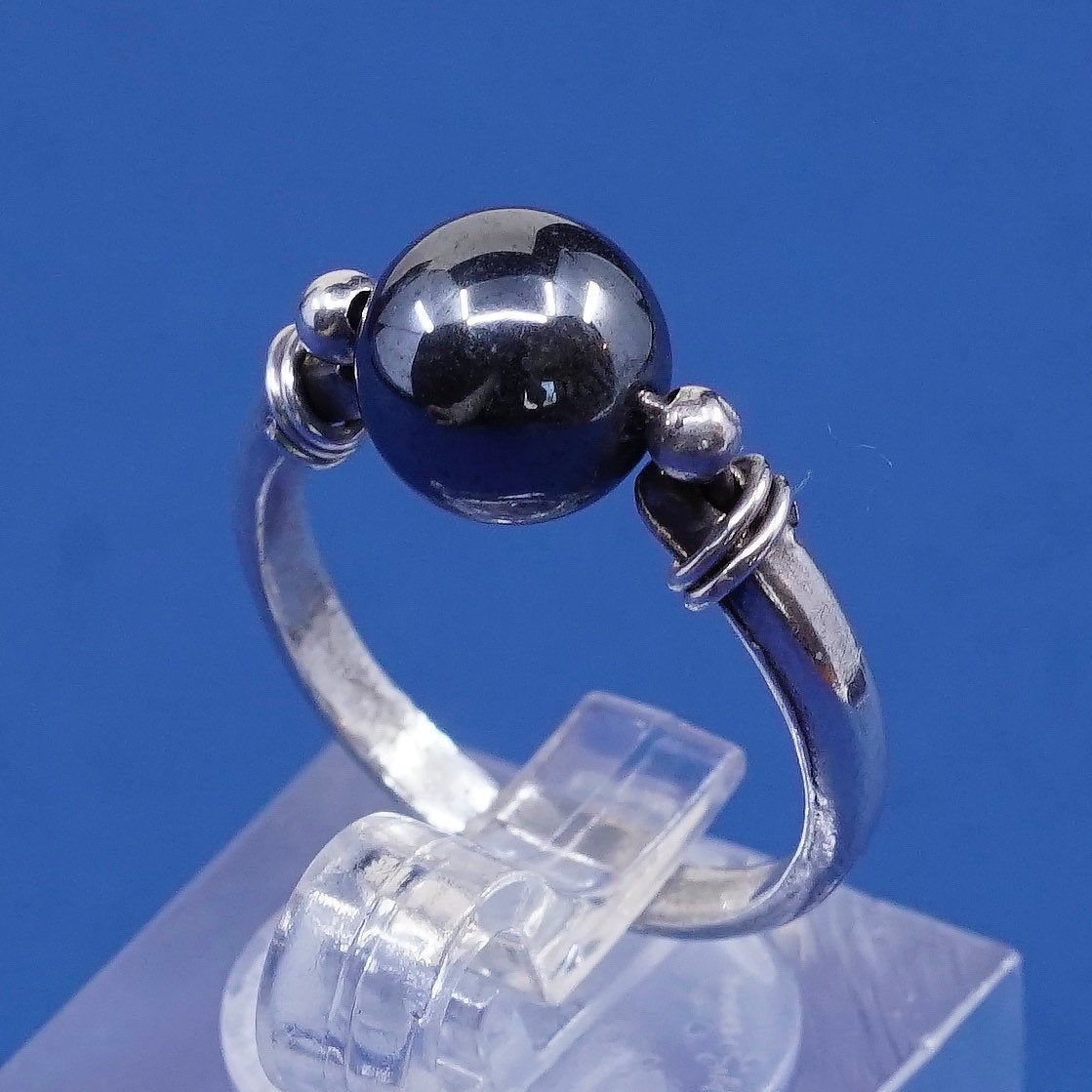 sz 5.5, vtg Sterling silver handmade ring, southwestern, 925 w/ hematite