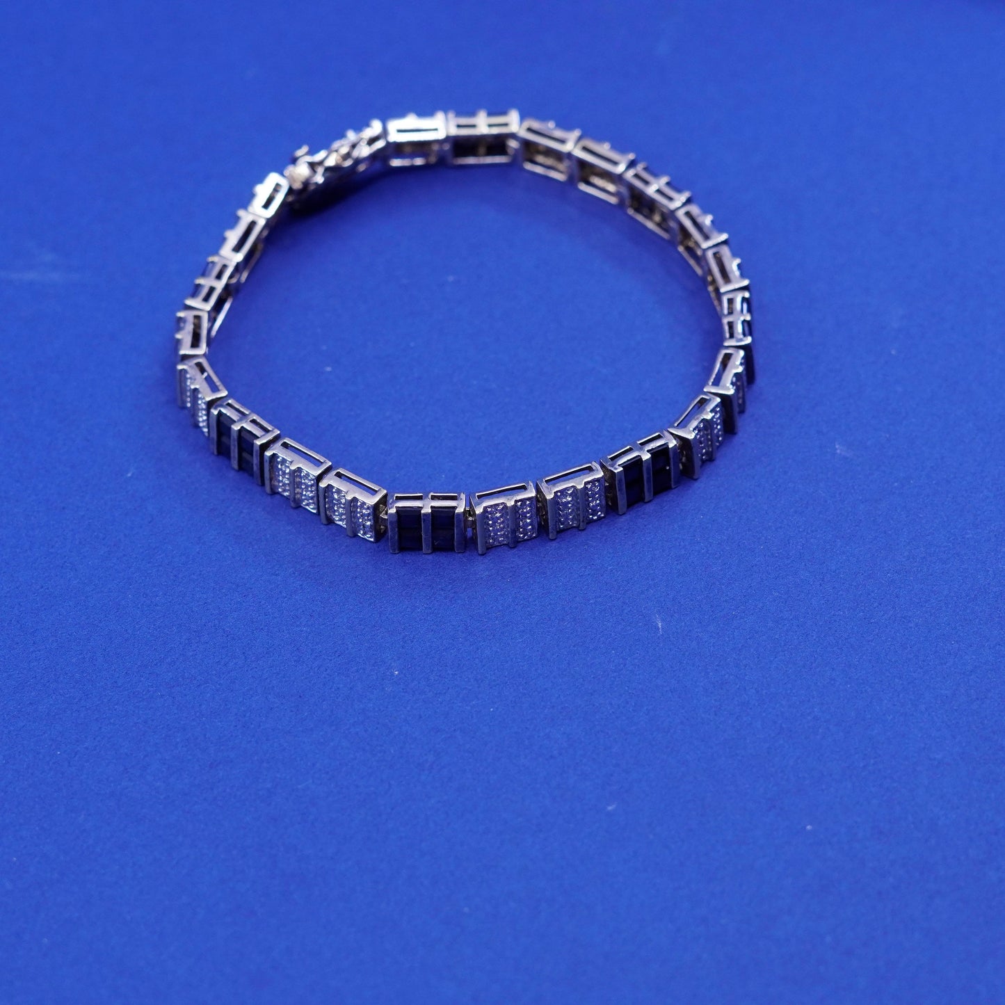 7.25”, vermeil, gold over sterling 925 silver tennis bracelet sapphire diamond