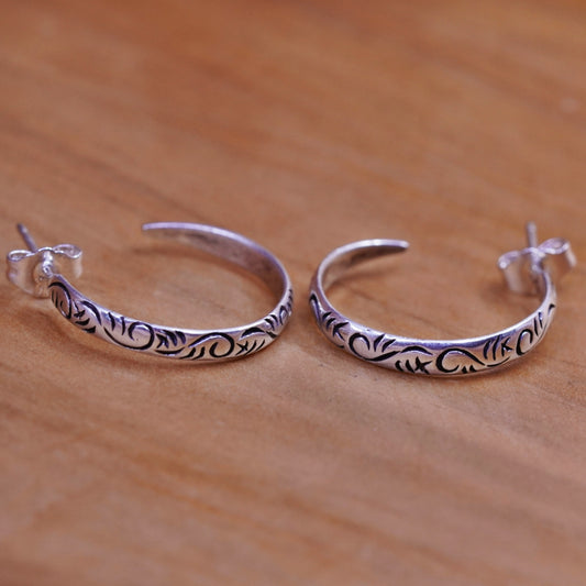 0.75”, Sterling silver handmade hoop earrings, textured 925 huggie studs