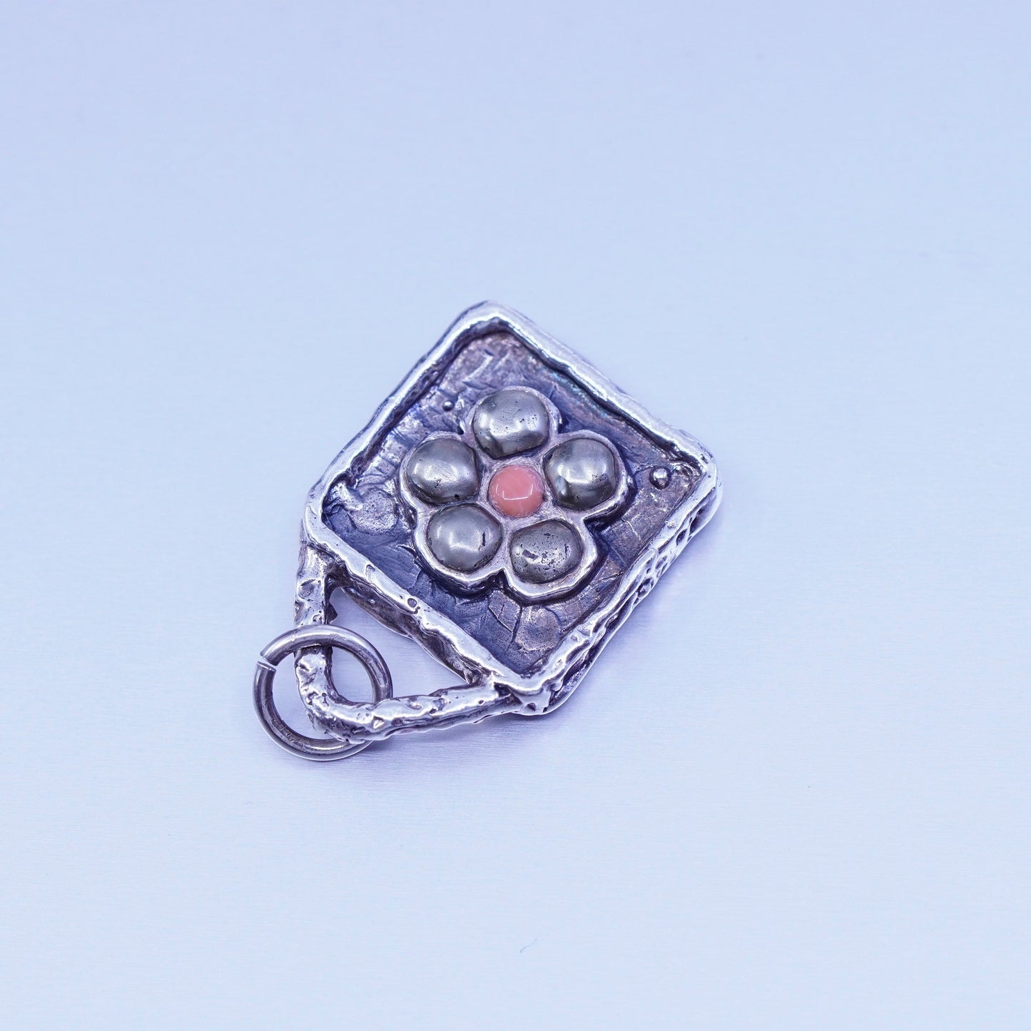 peyote bird sterling 925 silver rectangular flower pendant hematite coral