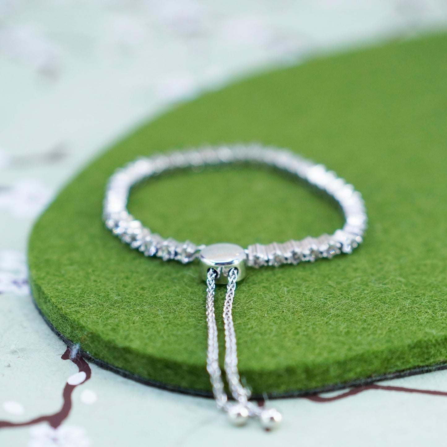 Size adjustable, Vintage sterling silver bracelet, 925 box chain white topaz
