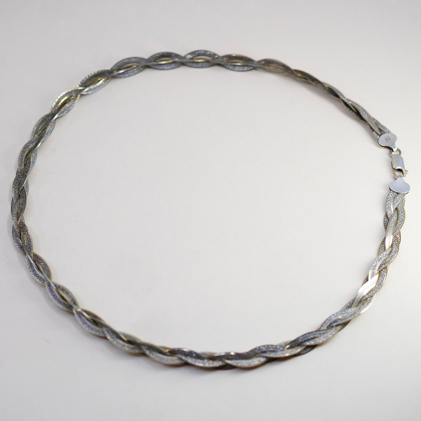 19”, vermeil gold sterling silver necklace, 925 woven braided herringbone chain