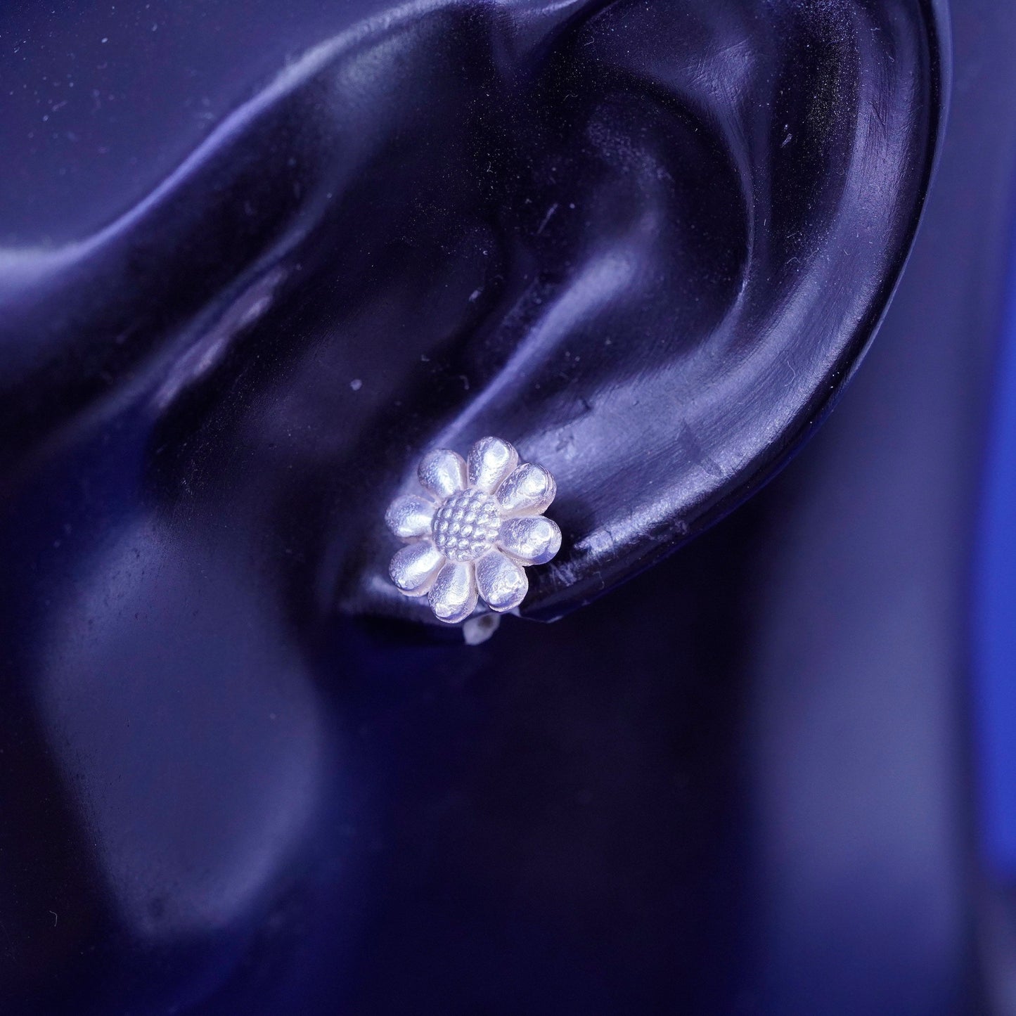 Vintage Sterling silver handmade earrings, 925 flower studs