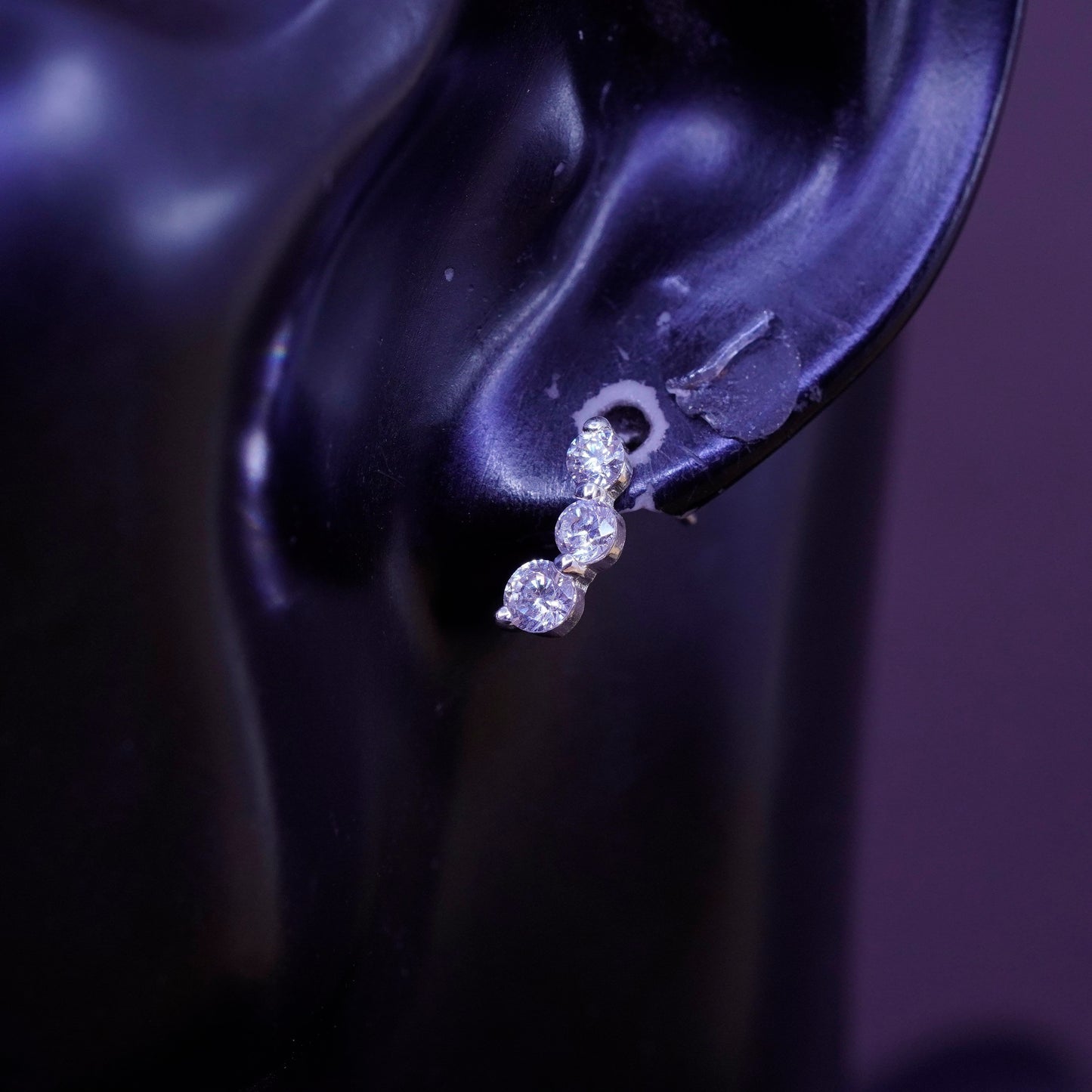 vintage Sterling silver clear round crystal studs, cz earrings
