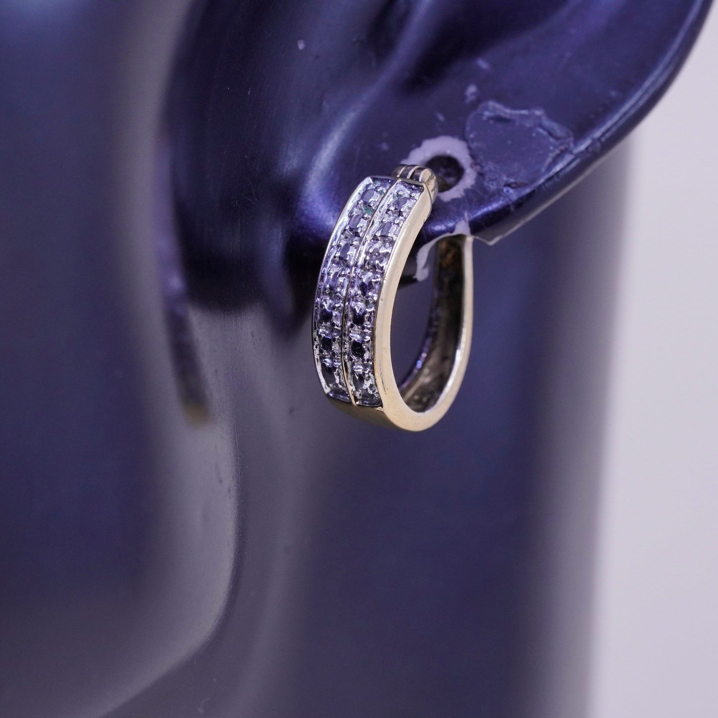 0.5”, vermeil gold over sterling silver earrings, 925 hoops, huggie diamond