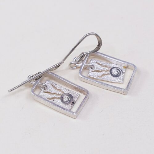 Vtg Handmade 925 Sterling Silver Sun Dangle Earrings, Silver Fested