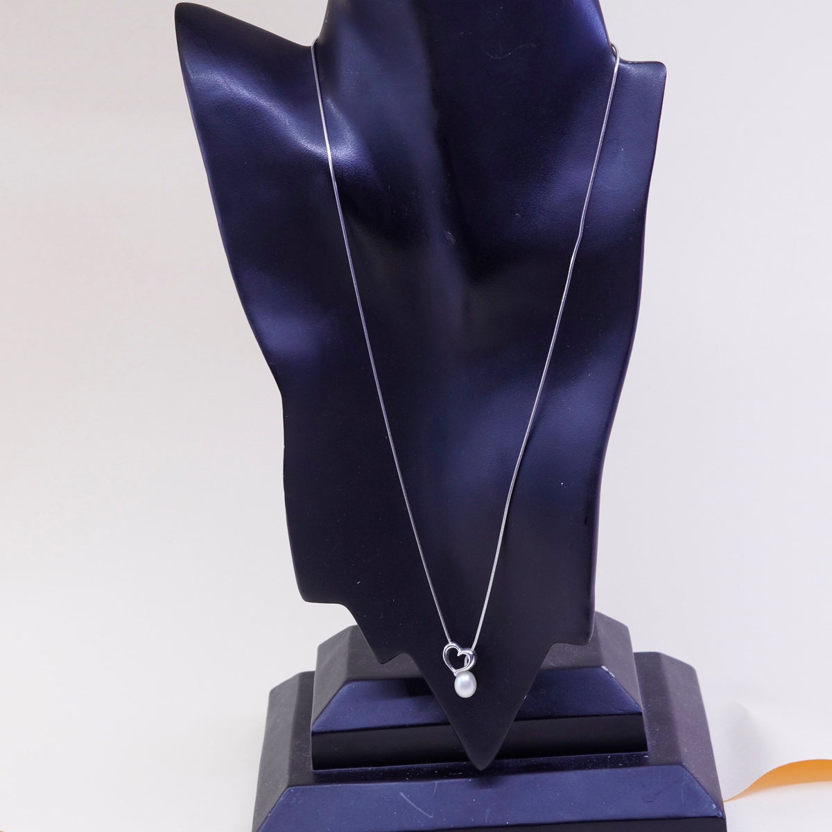 21”, sterling 925 silver necklace, white pearl heart pendant snake silver chain