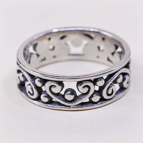 Size 10, Vtg Sterling Silver Handmade Ring 925 Silver Band w/ beads N Swirl