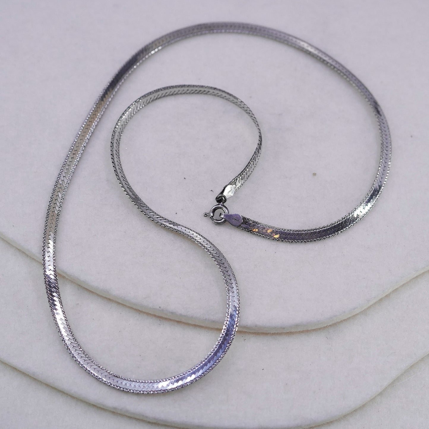 20” 5mm, vintage Italy Sterling 925 silver textured herringbone chain necklace