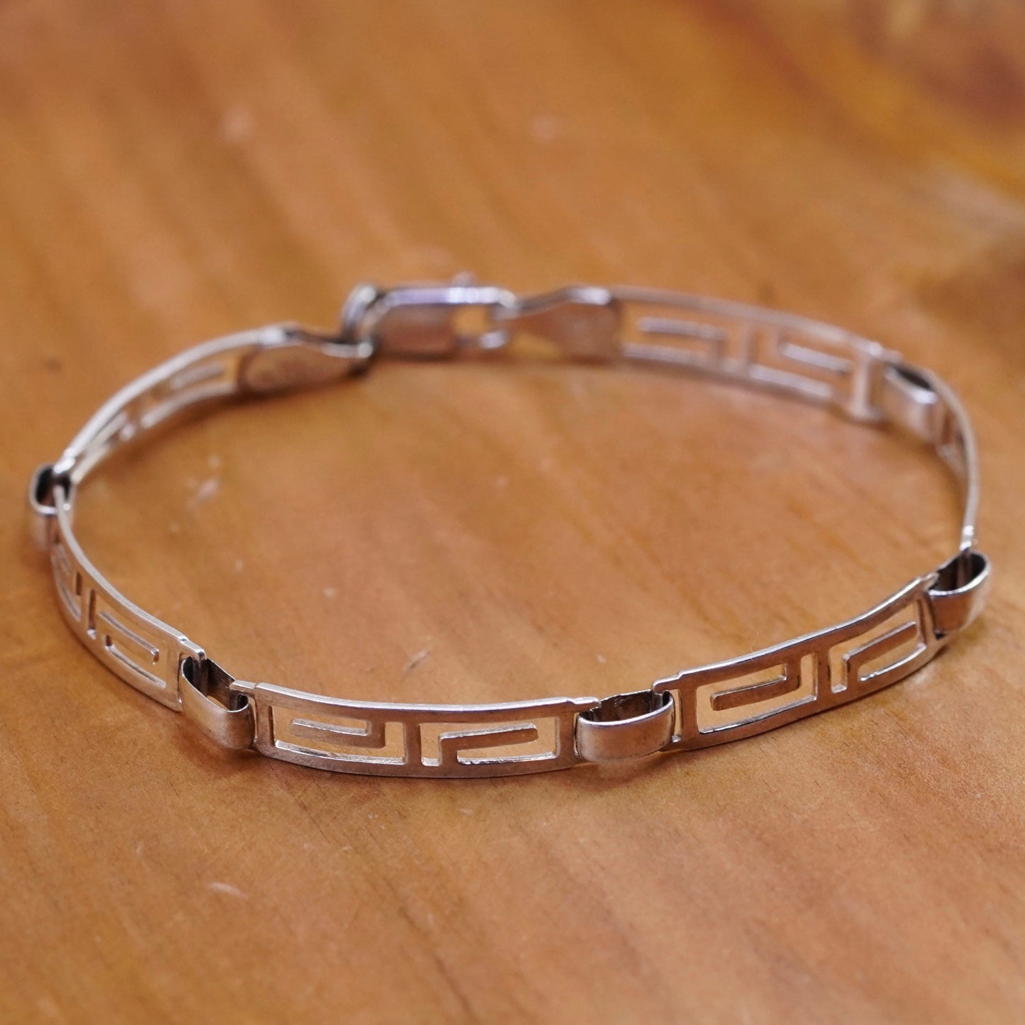 6.75”, vintage modern Sterling silver tennis bracelet, 925 Greek key chain