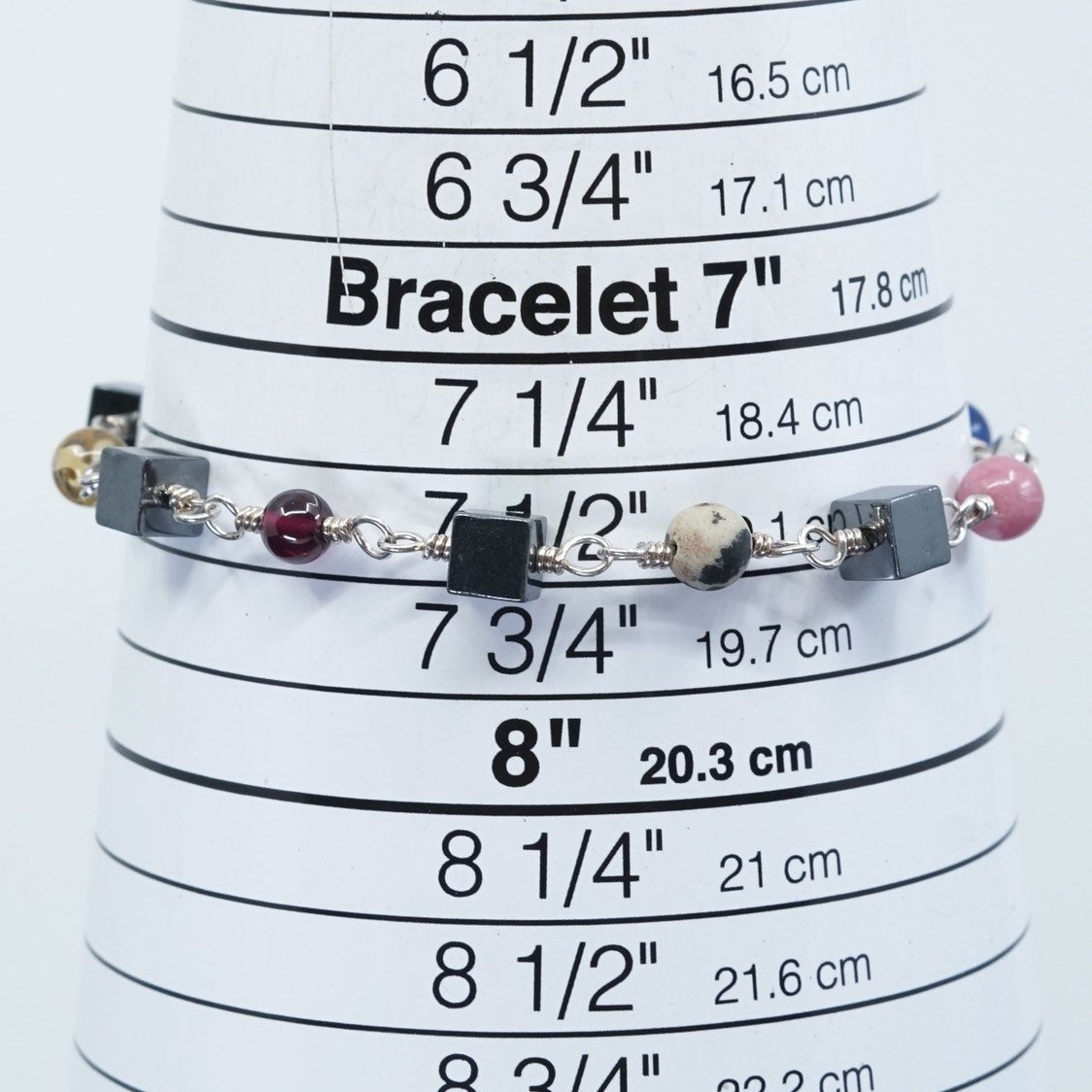 7.5", Sterling silver handmade bracelet, 925 circle chain w/ jasper N hematite