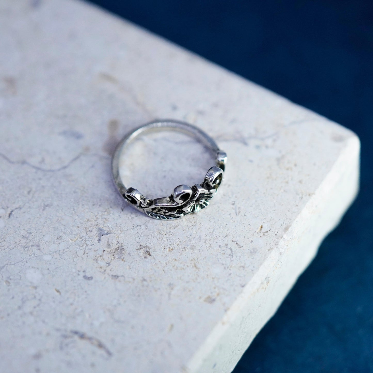 Size 4.25, vintage Sterling silver handmade ring, 925 flower band