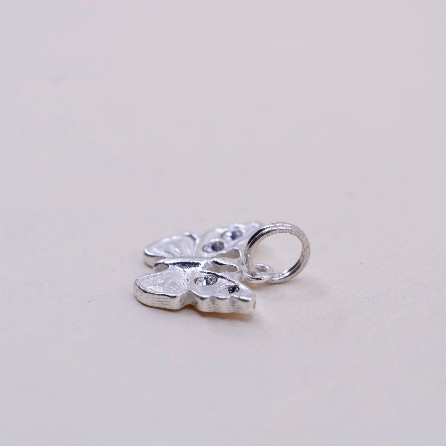 Vintage sterling silver handmade butterfly pendant, 925 charm with Cz