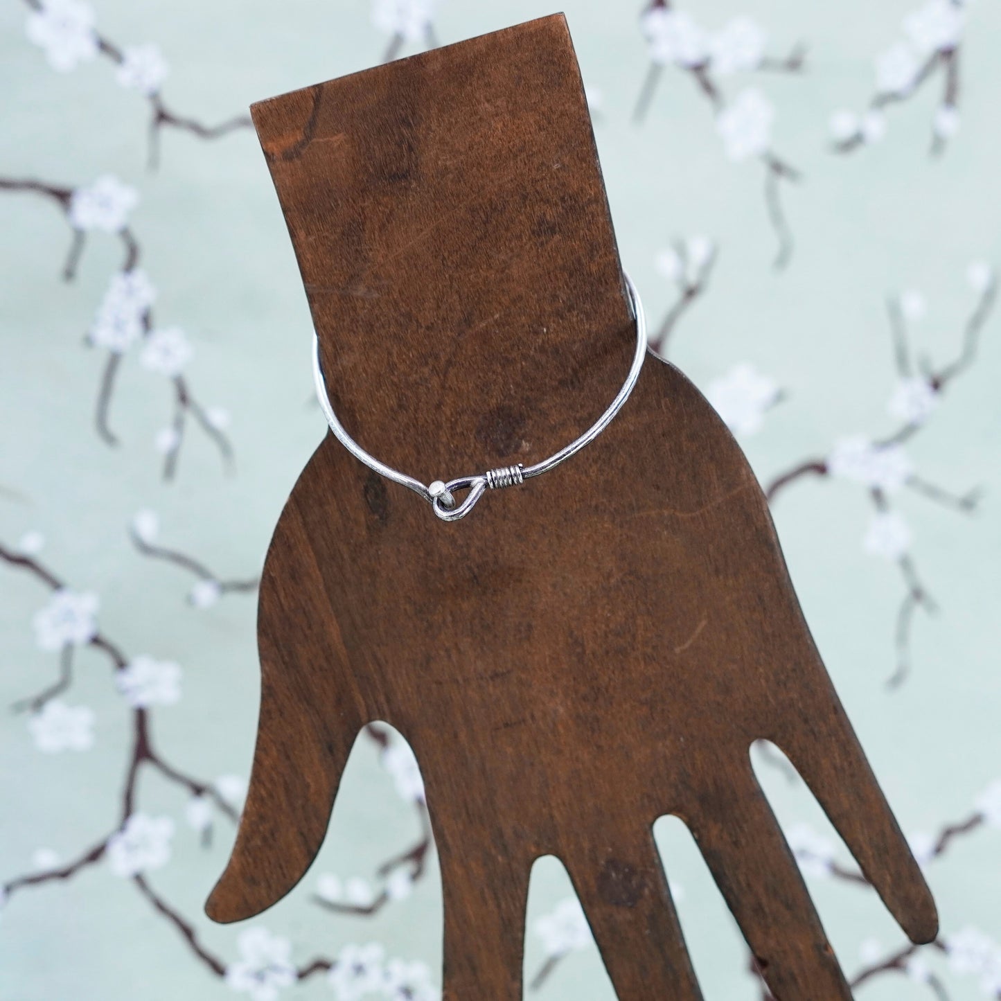 7”, Vintage sterling silver handmade bracelet, hinged 925 bangle