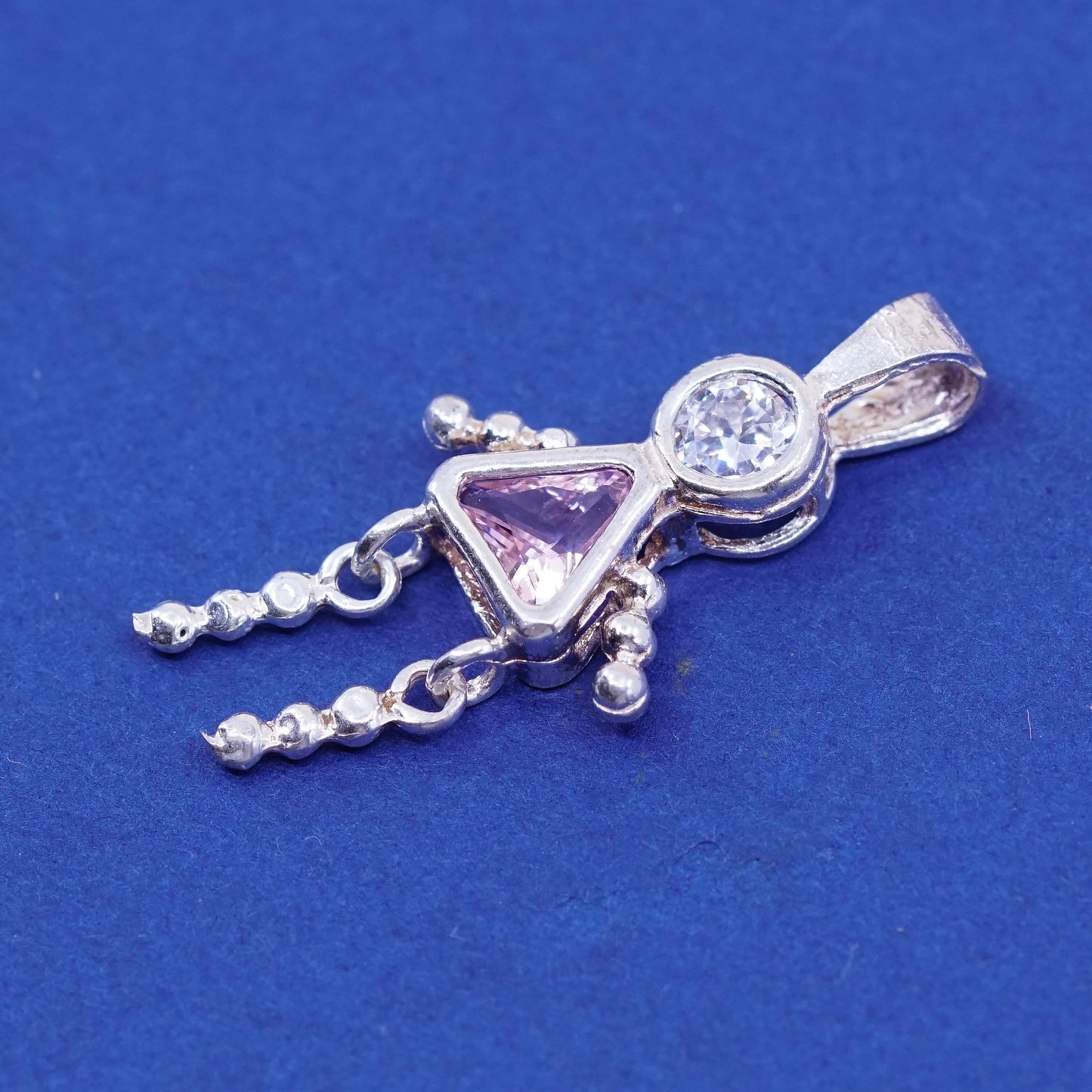 Sterling silver handmade birthstone pendant, 925 girl figure with pink crystal