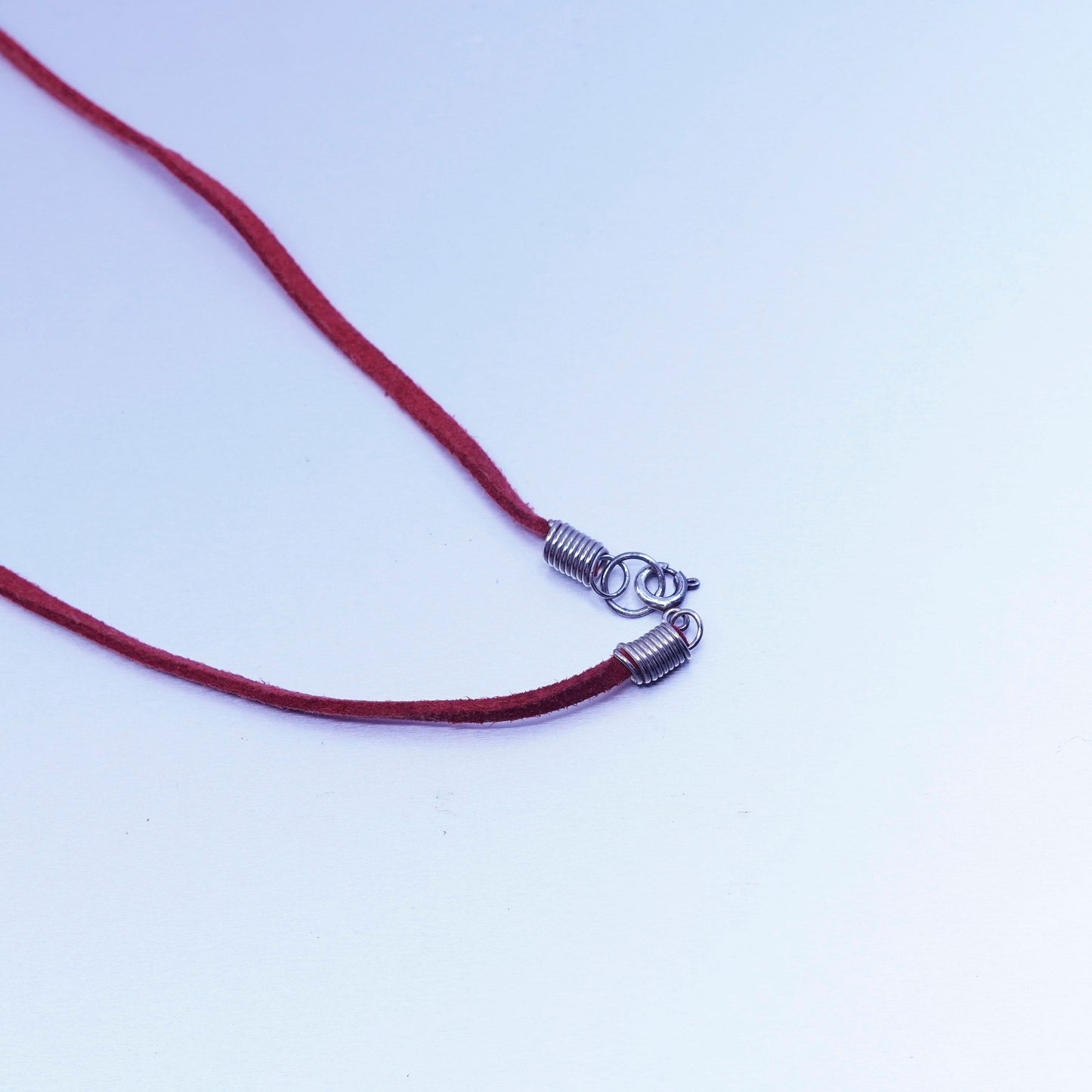 17”, Native American 925 Sterling Silver leather Necklace coral nugget pendant