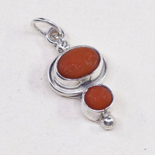 Vtg Native American Robert Becenti Sterling 925 Silver Navajo Pendant W/ Coral