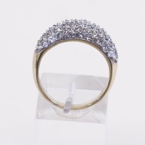 Sz 7.5, Vtg Vermeil Gold Sterling silver Statement ring, 925 W/ Cluster Cz Inlay