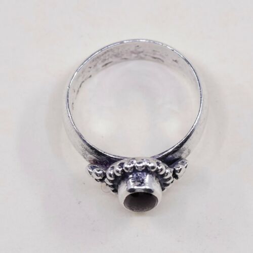 Sz 6.5, Vtg Sterling Silver Handmade Ring, 925 Band W Garnet N Bali Beads
