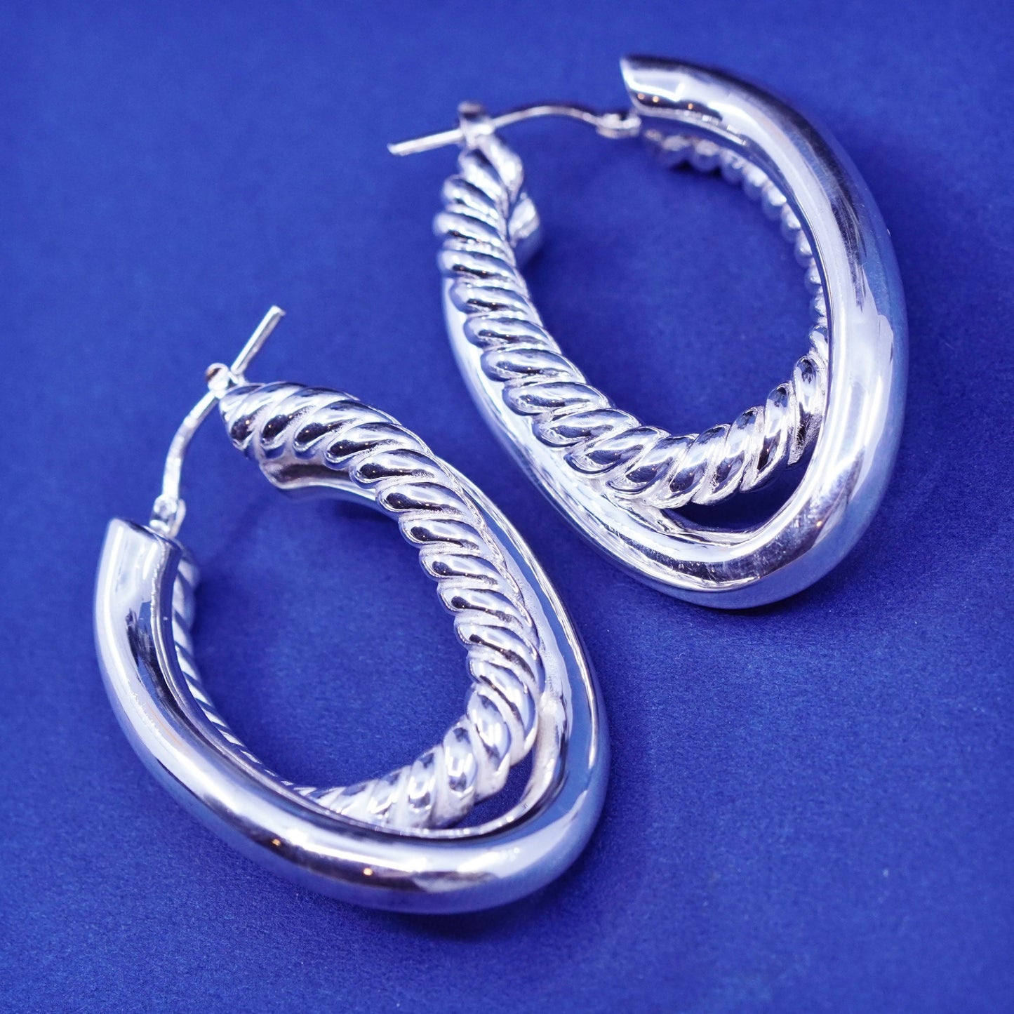 1.5”, Italy Sterling silver handmade earrings, cable 925 entwined hoops, huggie