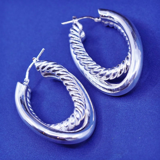 1.5”, Italy Sterling silver handmade earrings, cable 925 entwined hoops, huggie