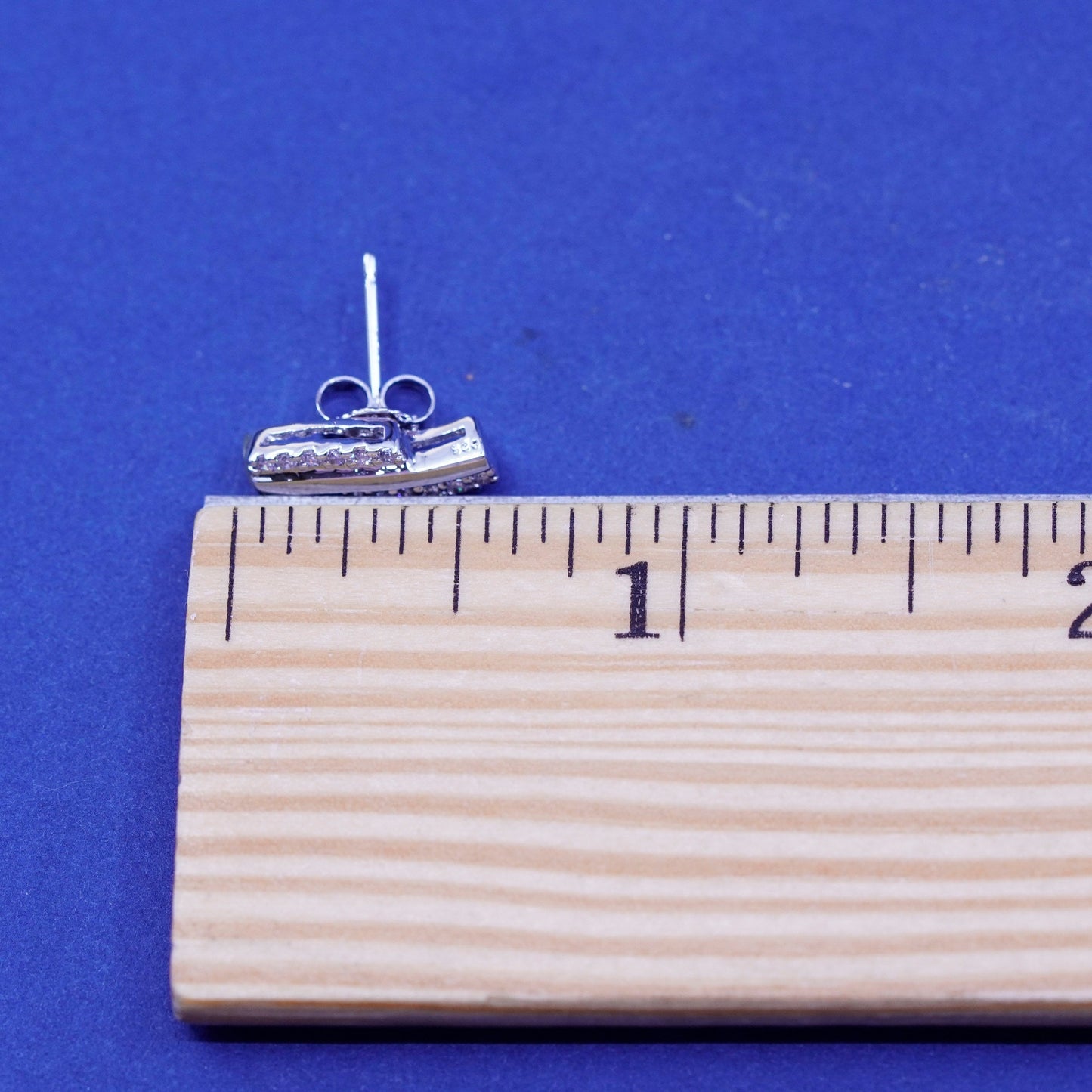 Vintage handmade Sterling silver earrings, 925 studs with CZ inlay