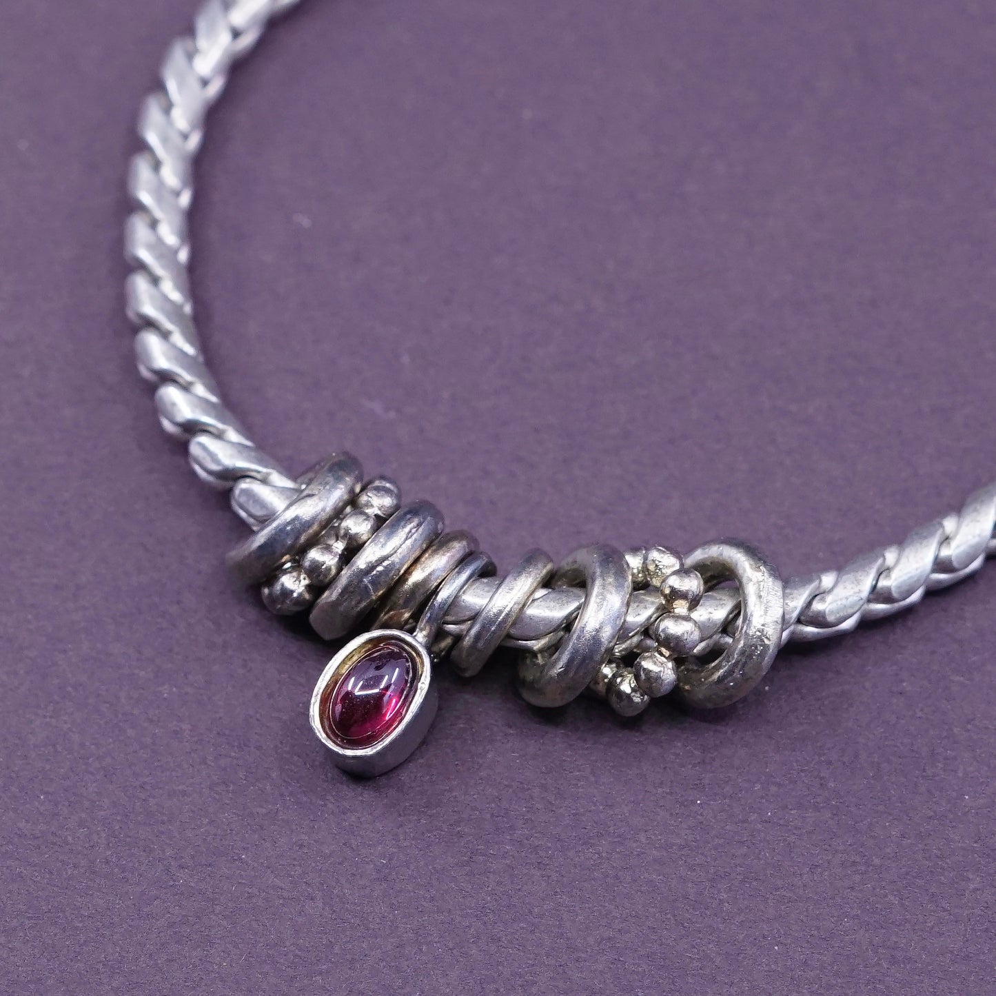 16”, S SKLARE Sterling silver necklace, 925 unique snake chain w/ beads charm
