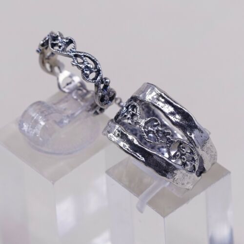 PZ Paz Israel Sterling Silver Handmade Hammered Ring, 925 Filigree Double Band