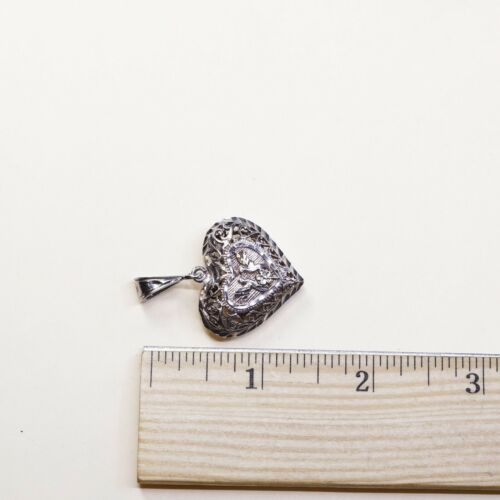 Vintage Sterling Silver Handmade Heart Pendant, 925 Silver Puffy Filigree Charm