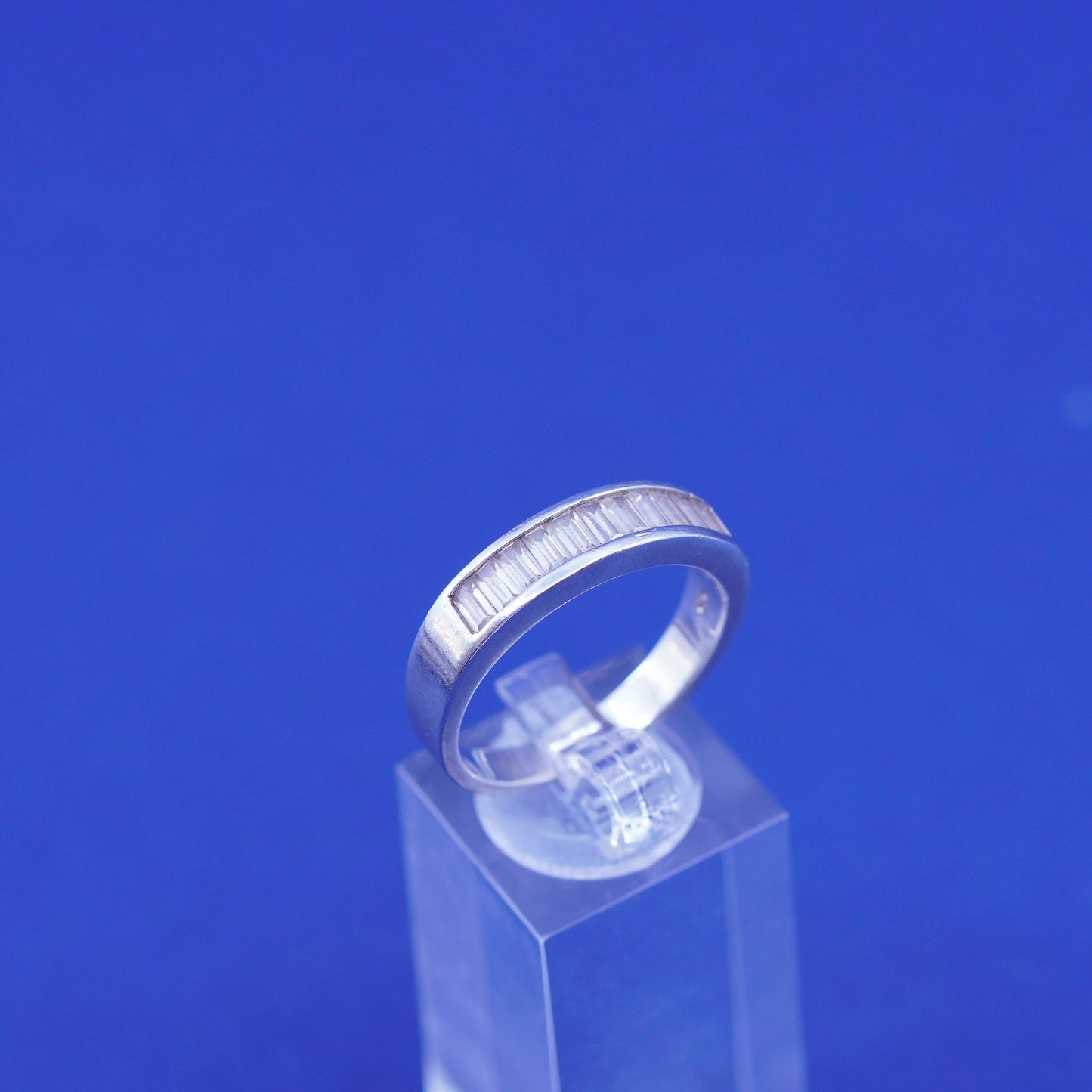 Size 11, vintage Sterling silver engagement ring, 925 band with clear cz around