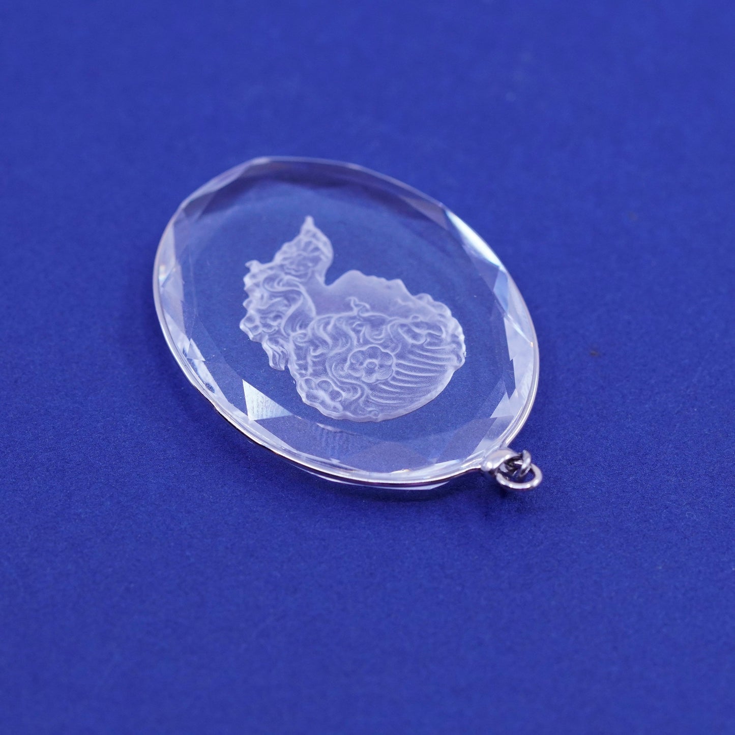 Vintage Sterling 925 silver with oval artisan glass pendant with woman portrait
