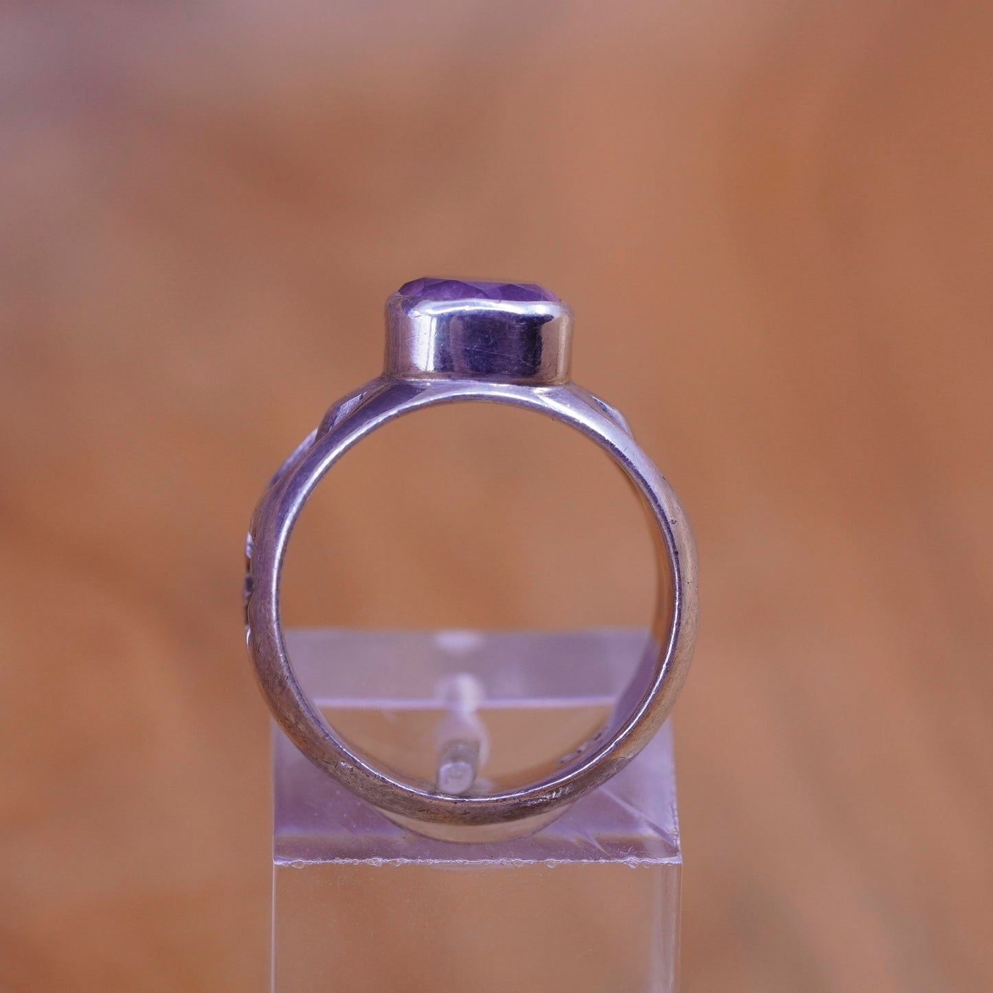 Size 6.25, Sterling silver statement ring, 925 band w/ oval amethyst moon star