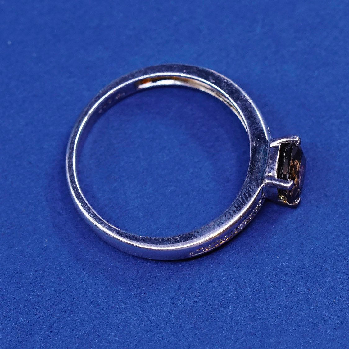 sz 8.25, vtg sterling silver ring, mexico 925 w/ smoky topaz N diamond accent