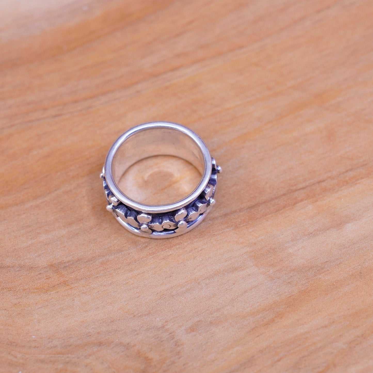 Size 6.5, vintage Sterling silver prayer ring, 925 spinner flower band